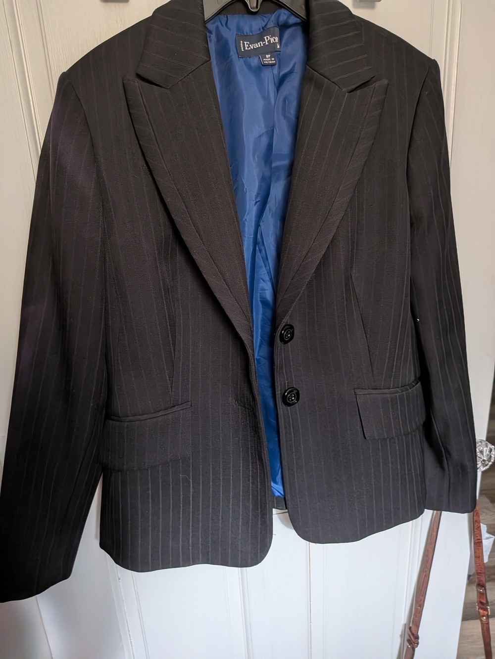 Evan-Picone Petite Blazer 8P Black Pinstripe 2 Button Career Suit Jacket Classic